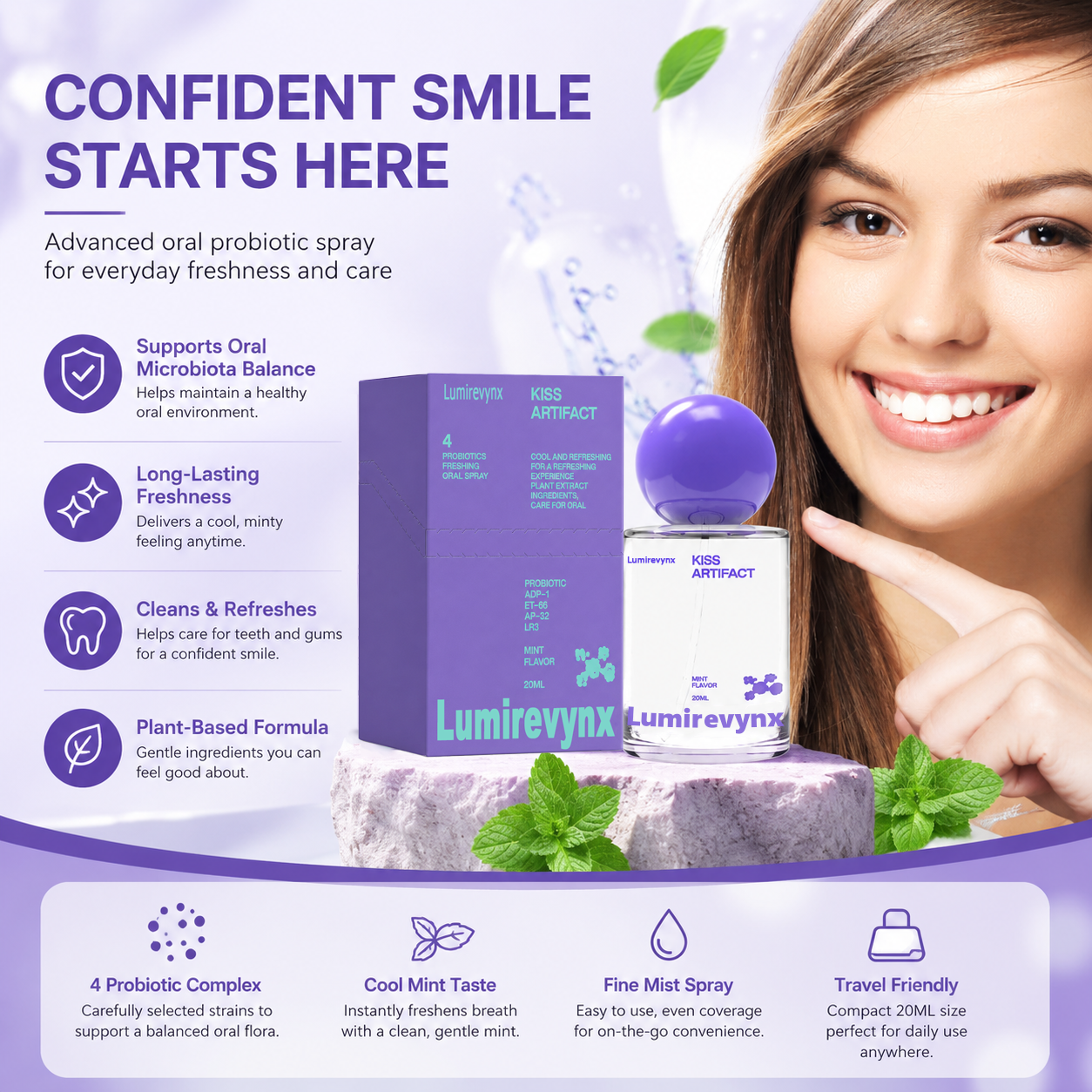 Lumirevynx oral probiotic spray with fresh smile